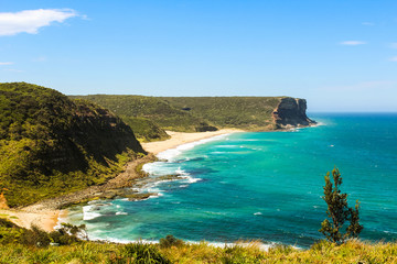 View onto Garie Beach from a higher angle in the Royal National Park near Sydney in summer with...