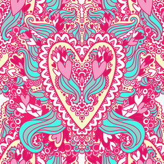 The doodle hearts pattern with different elements