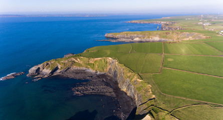 Scenic aerial view of coastal cliffs on the west coast of North Kerry in the republic of Ireland