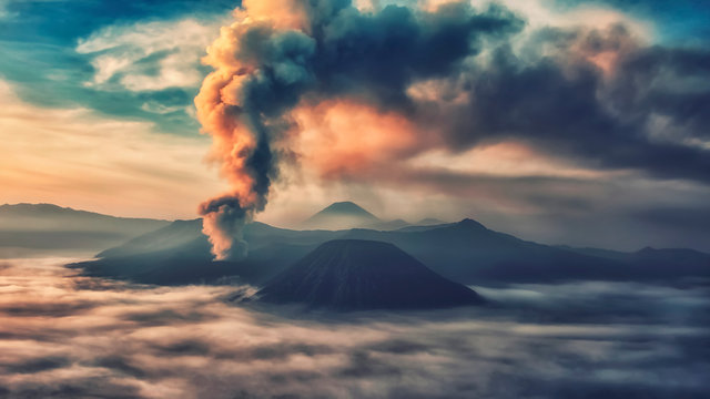 Activity at Mount Bromo in the early morning