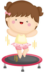 A vector set of a cute little girl jumping on a trampoline