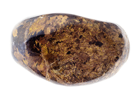 polished Bronzite gemstone on white