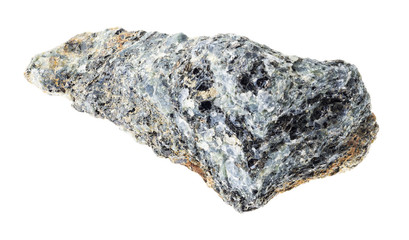 rough biotite nepheline syenite rock on white