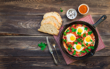 Shakshuka in iron skillet