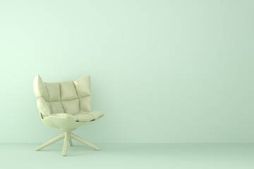 modern sofa in light green living room. Minimal style concept. pastel color style. 3D render