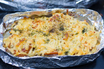 Pizza from tomatoes, cheese. Piece of pizza close up