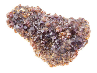 raw Andradite garnet crystals on rock on white