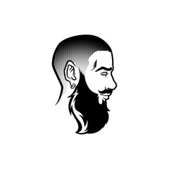Vector bearded men face profile hipster head with haircuts, mustaches and beards. For Silhouettes or avatars, emblems and icons, labels
