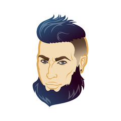 Vector bearded men face profile hipster head with haircuts, mustaches and beards. For Silhouettes or avatars, emblems and icons, labels