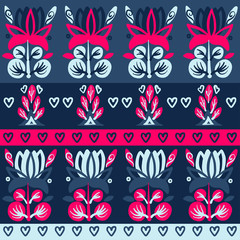 Hand Drawn pattern with summer flowers and herbs vintage Hohloma floral elements. Blue Yellow on white