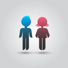Icon blue stick figure man male and pink women female