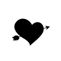 Black silhouette of heart pierced with arrow on white background.