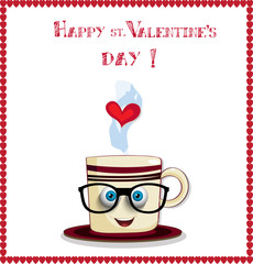 Happy st. valentine's day card with cute coffee mug