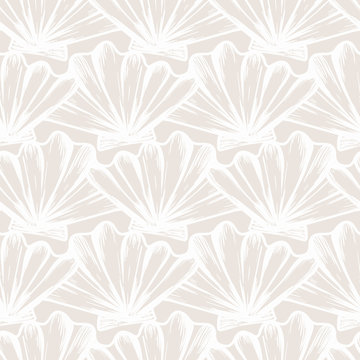 Vector seamless nautical pattern with hand drawn striped shells