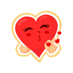 Sticker for Valentine's Day heart sending a kiss. Vector illustration