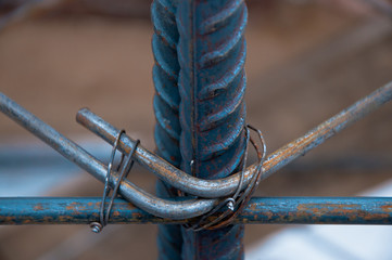 Laid reinforcement. Preparation for pouring concrete. Close-up. Creativity.