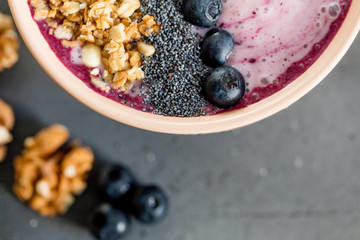 top tops how to prepare tasty smoothie. top view cropped photo. healthy recipe idea