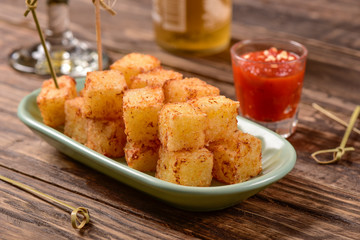 Tapioca squares and pepper jelly