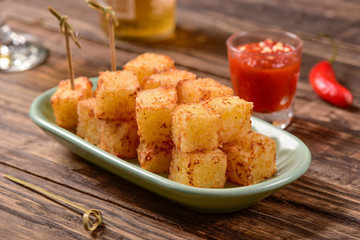 Tapioca squares and pepper jelly