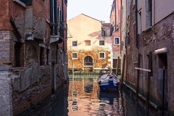 View into the canals of the lagoon city of Venice