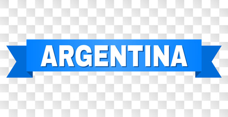 ARGENTINA text on a ribbon. Designed with white title and blue tape. Vector banner with ARGENTINA tag on a transparent background.