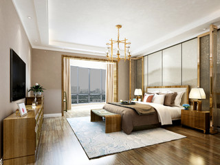 3d render of modern hotel bedroom