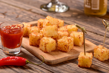 Tapioca squares and pepper jelly