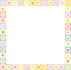 Cute   square love border made of hand drawn hearts in pastel colors.