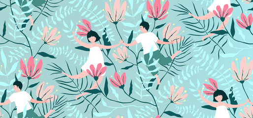Seamless Pattern Love Couple vintage background