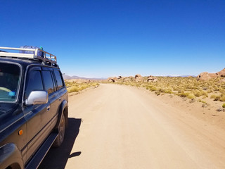 Fototapeta na wymiar Desert road with mountains in the distance. Rocky mountains