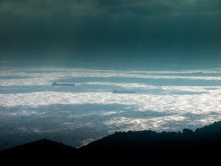 Obraz premium View to the strait of Gibraltar from the spanish side durib bad weather