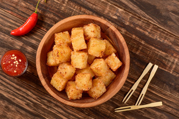 Tapioca squares and pepper jelly