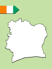 Ivory coast map with national flag 
