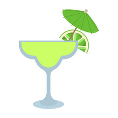 Margarita Cocktail - Margarita drink with lime wedge and cocktail umbrella