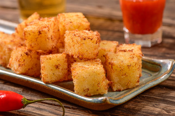 Tapioca squares and pepper jelly