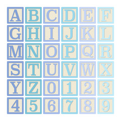 Blue Alphabet Blocks - Complete set of 26 letter blocks (A through Z) and 10 number blocks (0 through 9)