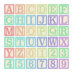 Pastel Alphabet Blocks - Complete set of 26 letter blocks (A through Z) and 10 number blocks (0 through 9) - 241760532