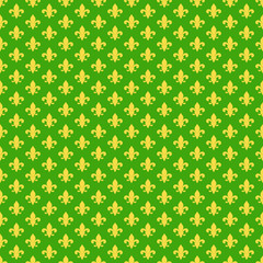 Fleur De Lis Seamless Pattern - Yellow fleur de lis design on green background for Mardi Gras © Mai