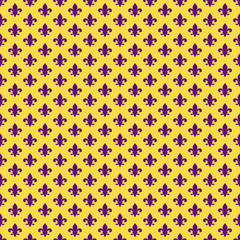 Fleur De Lis Seamless Pattern - Purple fleur de lis design on yellow background for Mardi Gras © Mai