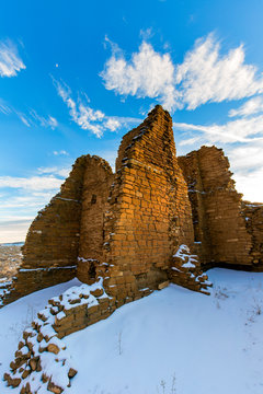 Chaco Culture National Historical Park, New Mexico: View through ancestral Pueblo ruins in Chaco Canyon.