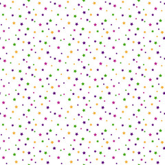 Mardi Gras Stars Seamless Pattern - Confetti stars in yellow, green, purple, and magenta on white background