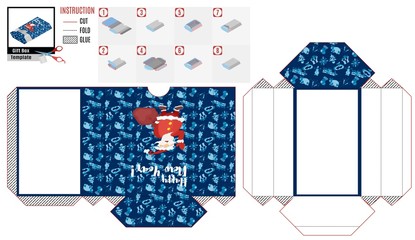 New Year's box template. Santa with a bag of gifts