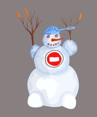 snowman with branches hands. drawing cartoon character