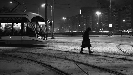 woman and tram