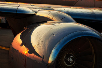 A Boeing 737 wing and GE engine at Cleveland International Airport, OH.