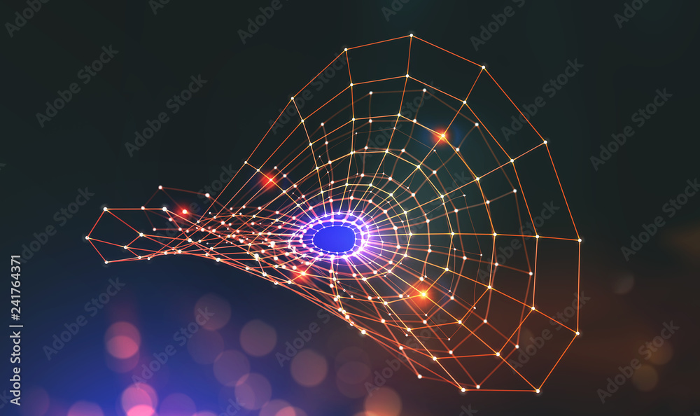 Aufkleber Big data stream. Global decentralized network. Future technology 3d illustration. Visualization Blockchain technology