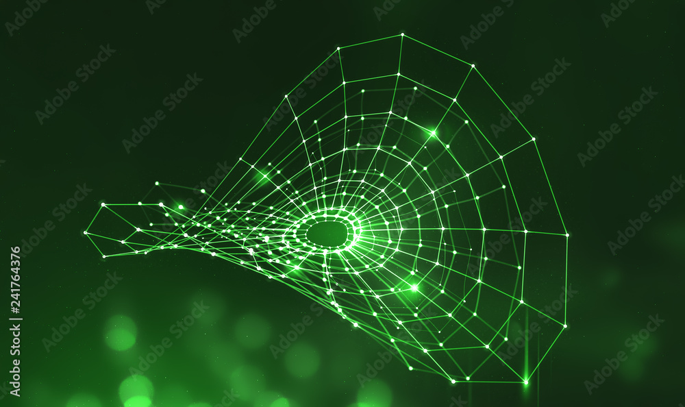 Poster Big data stream. Global decentralized network. Future technology 3d illustration. Visualization Blockchain technology