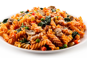 Pasta with tomato sauce and spinach