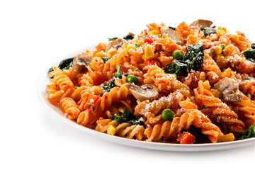 Pasta with tomato sauce and spinach