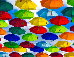 Fototapeta na wymiar colorful umbrellas, installation at the festival